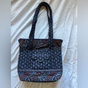 Vera Bradley “Classic Navy” Autumn Leaves and Paisley Quilted Villager Tote